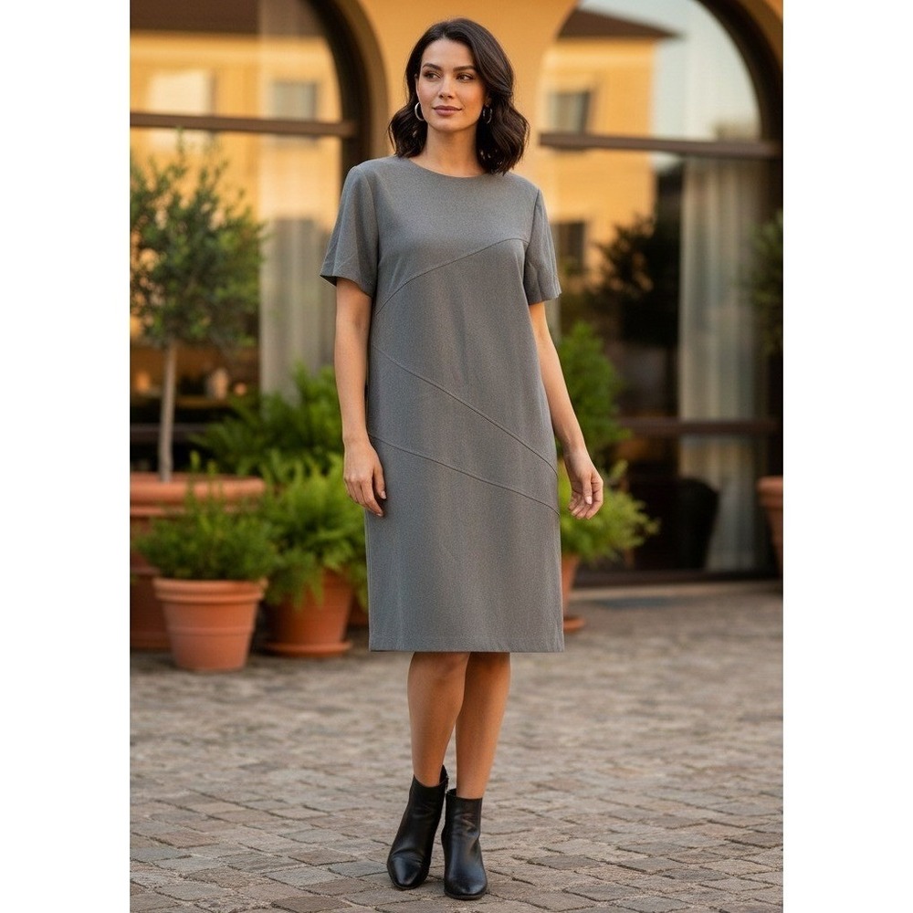 WORTHINGTON Dress Womens 14 Olive Short Sleeve Sheath‎ Minimalist Stretch Velvet